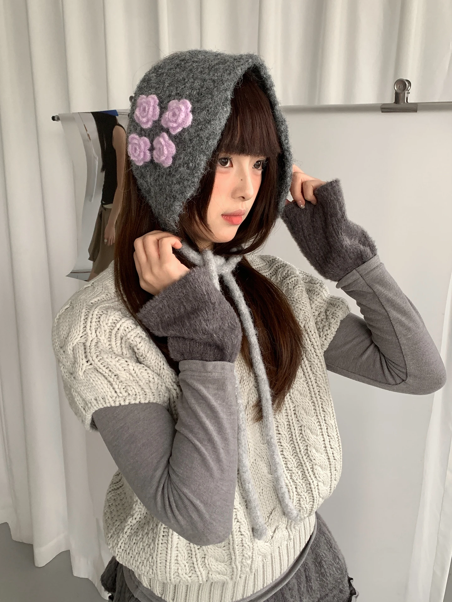 Handmade Korean Style Flower Lace Earmuffs For Women Warm And Cold-Proof For Outdoor Cycling In Winter