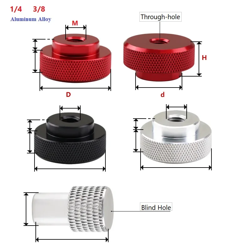 

Through-hole/blind Hole Thumb Nut Aluminum Alloy Frame Hand Tighten Flange Nut Step Knurled Thumb Nut Handle Nuts 1/4 3/8