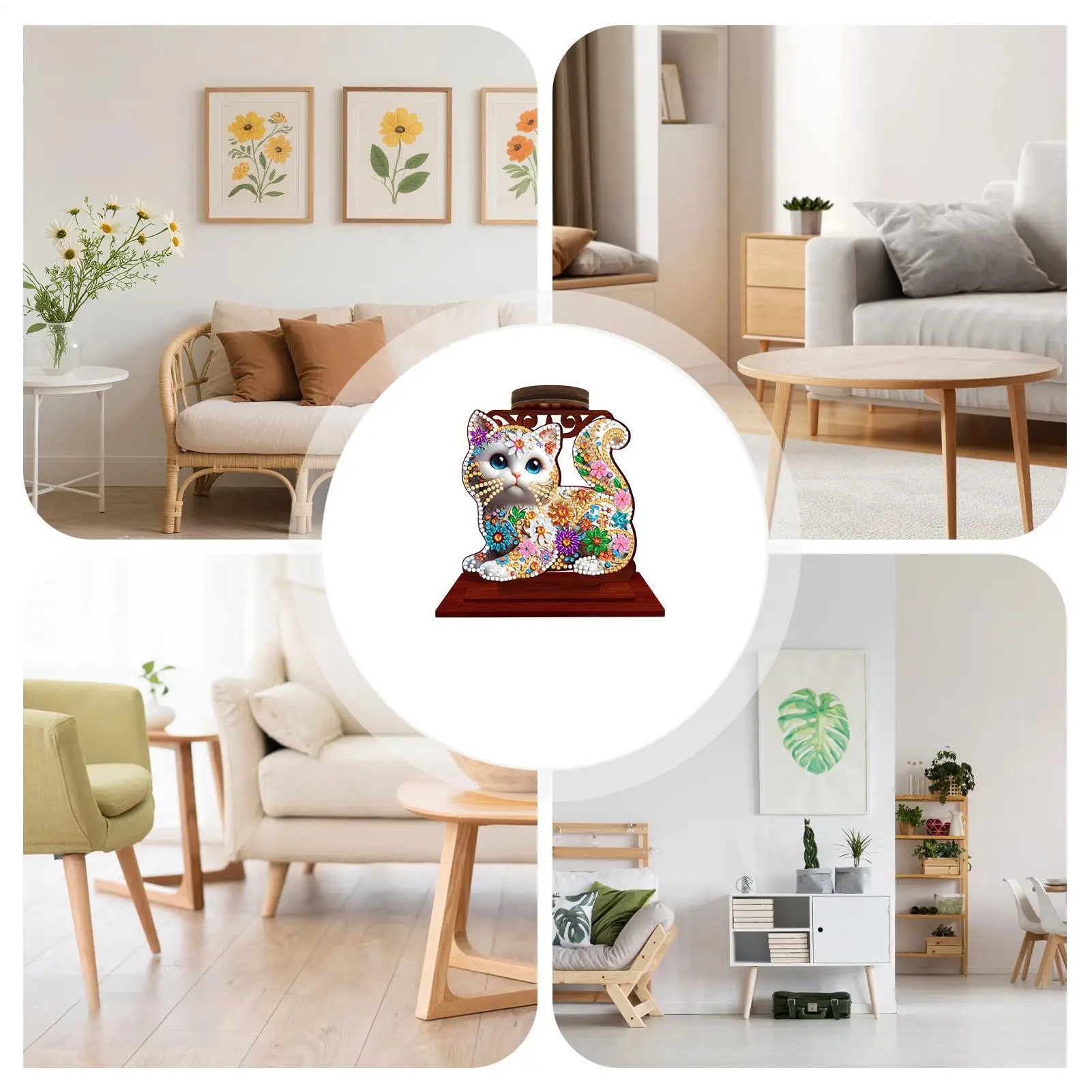 DIY Art Painting Candle Holder Cat Cute Retro Shiny Gem Art Candle Holders for Beginners Adults Dressing Table Bookshelf Bedroom