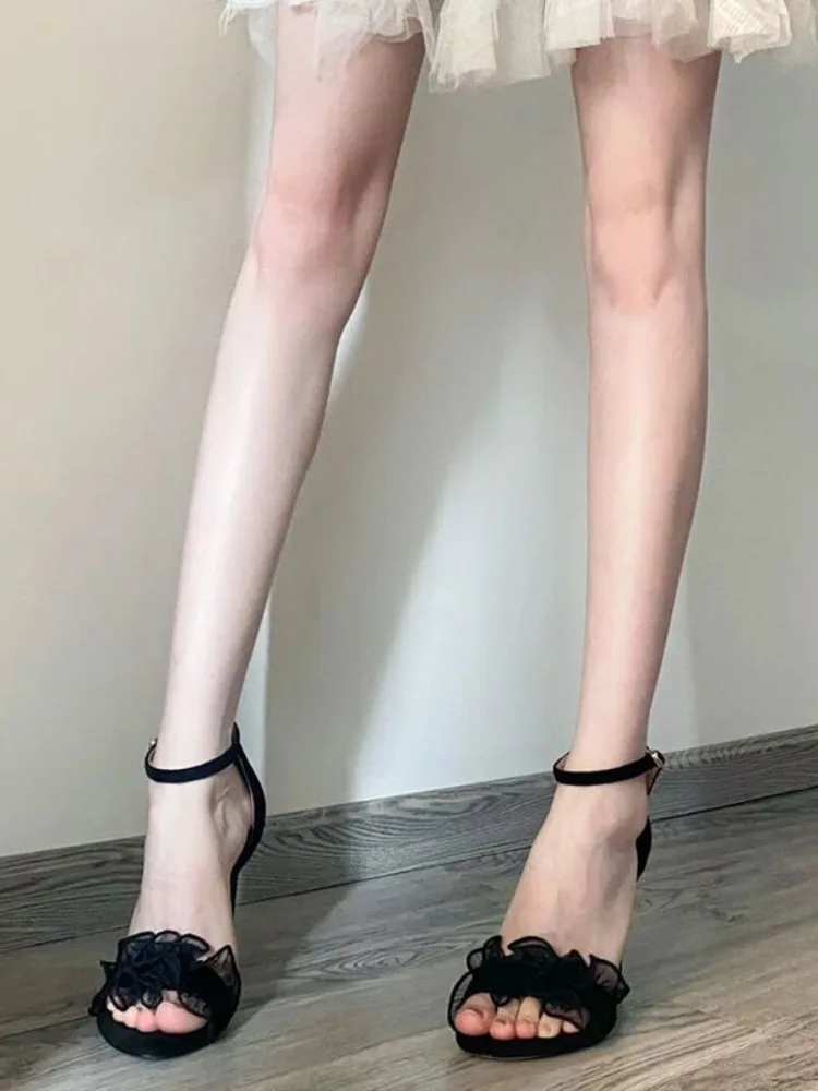 

Women's Lace Single Strap Buckle High Heel Sandals Open Toe Stiletto Suede Elegant Shoes for Summer New Arrivals