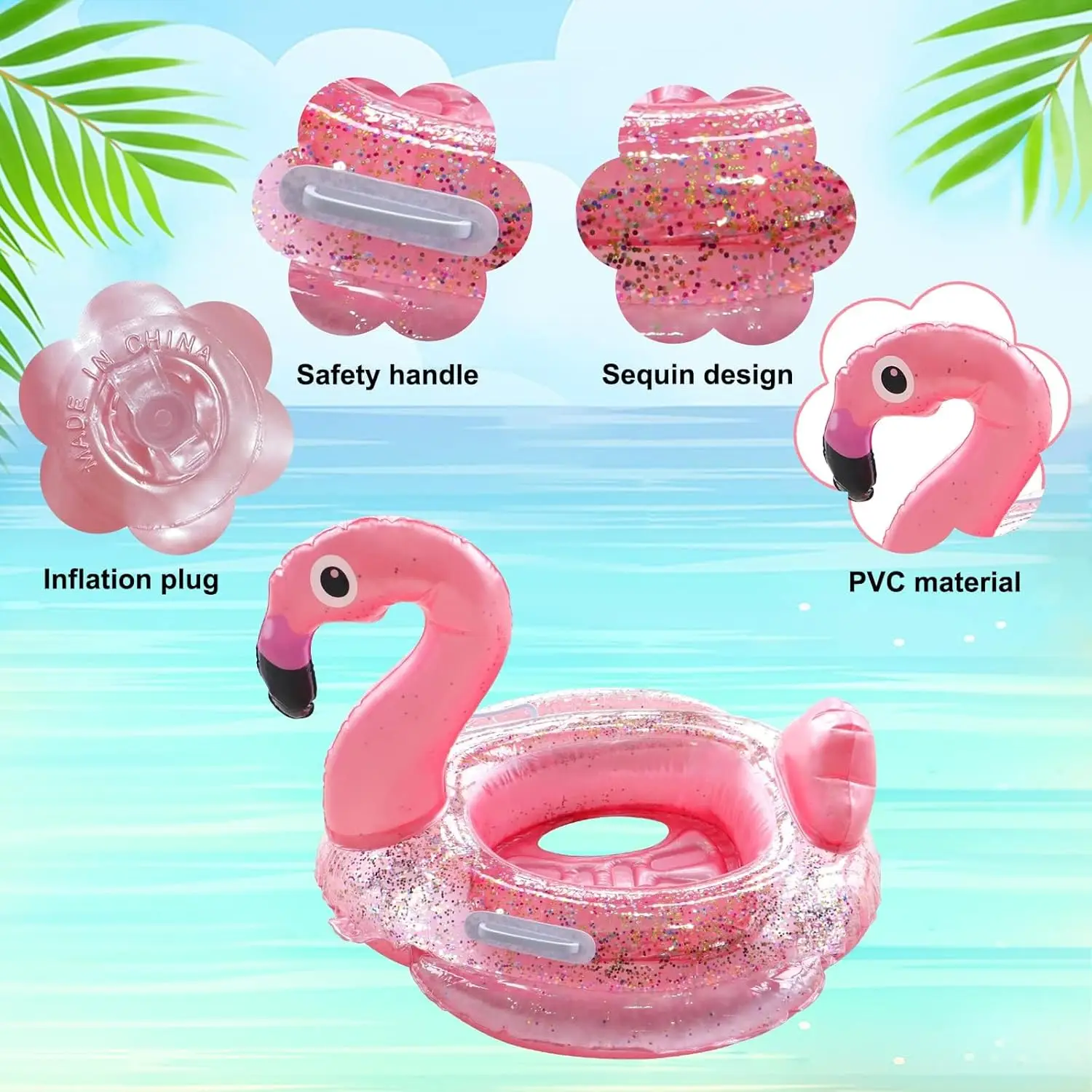 Flutuadores infláveis da piscina do unicórnio do flamingo para crianças 2 pacotes dos anéis de natação com assento de segurança e tubos da piscina do punho para a praia divertida flutuante