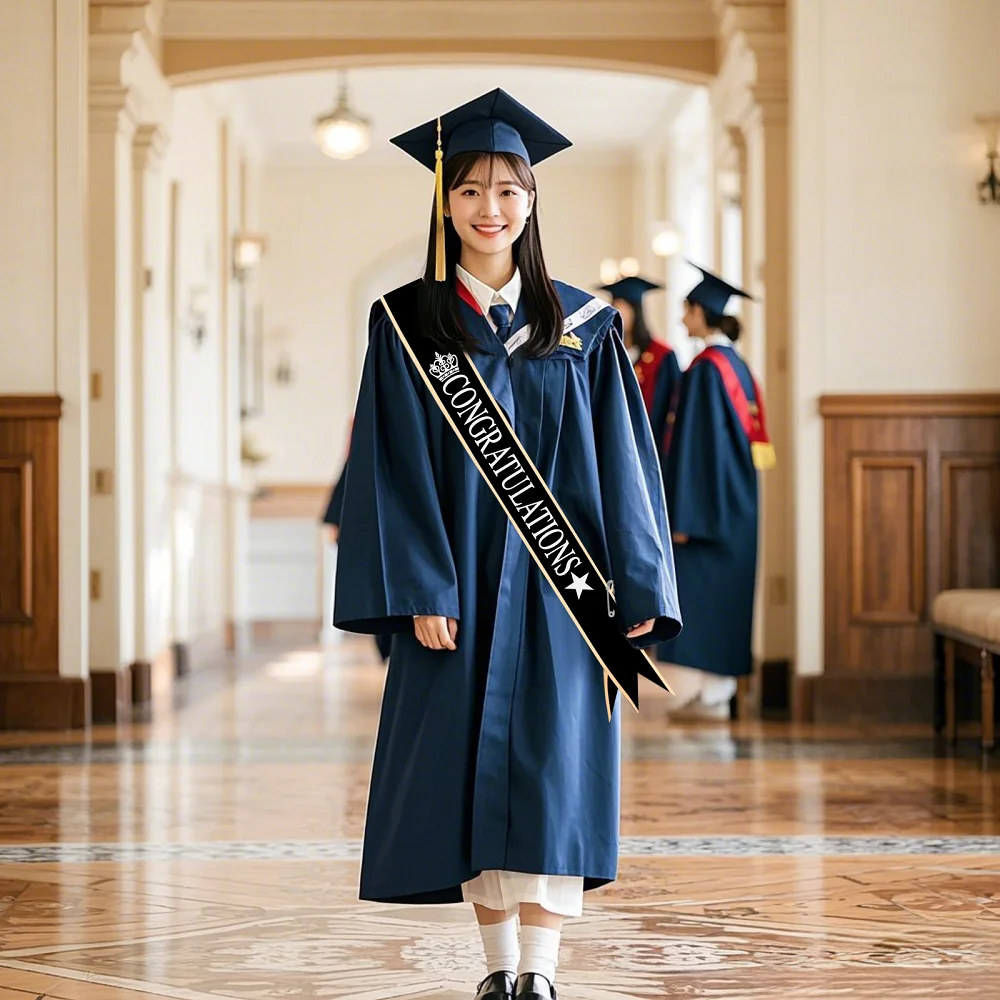 CONGRATULATIONS Satin Sash with Golden Borders and Dovetail Details for Graduations, Promotions, Retirements, Award Ceremonies