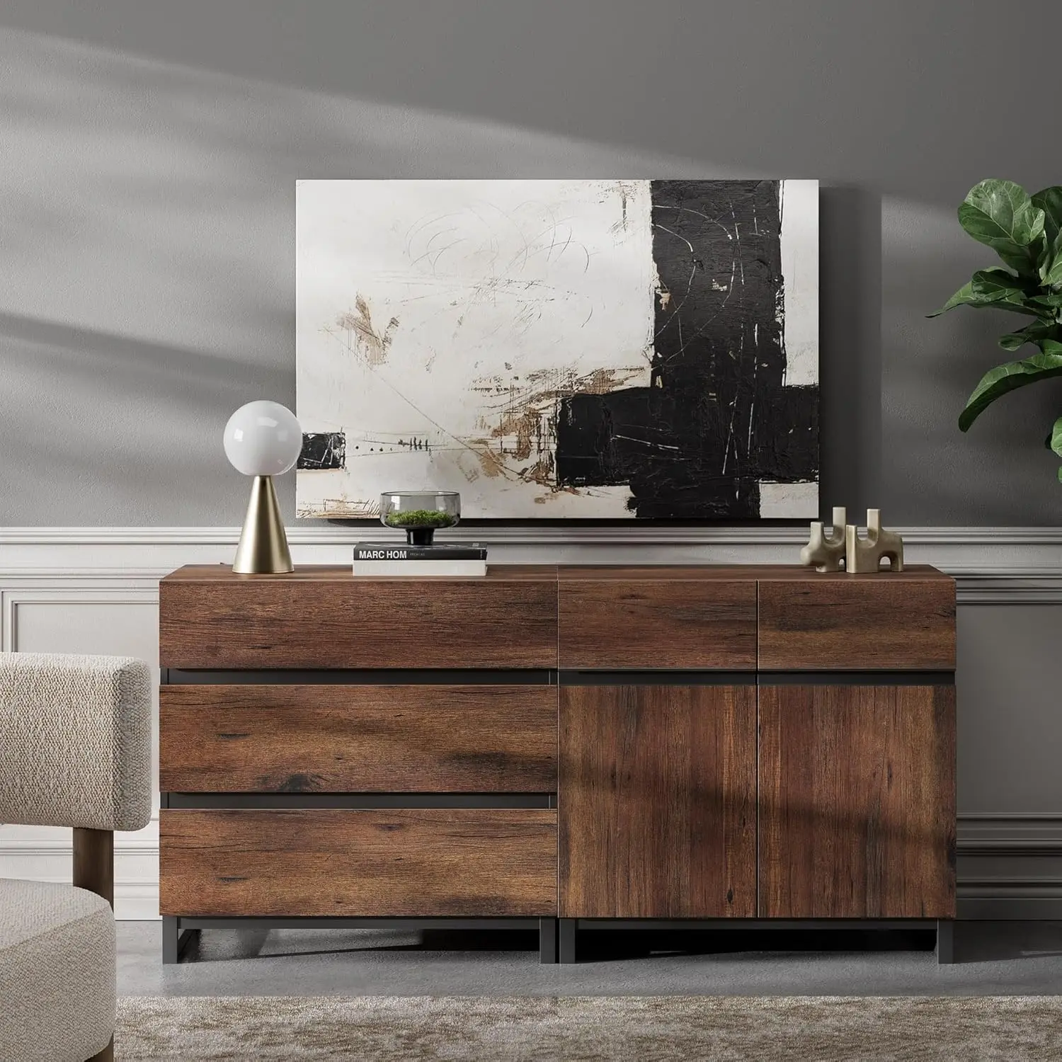 

Storage Cabinet, 2 In 1 Modern Sideboard With Adjustable Shelf And 3 Drawers, Coffee Bar Cabinet For Living Room,, Customized