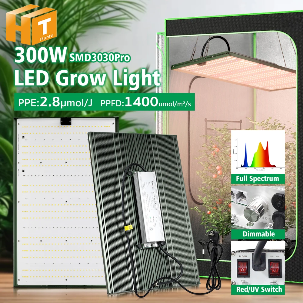 300W Vollspektrum LED-Wachstumslampe smd30pro UV-Rotlicht 1400umol/UD/s Hoher PPFD für Gewächshaus-Pflanzen Gemüse Blumen Wachstumslampe