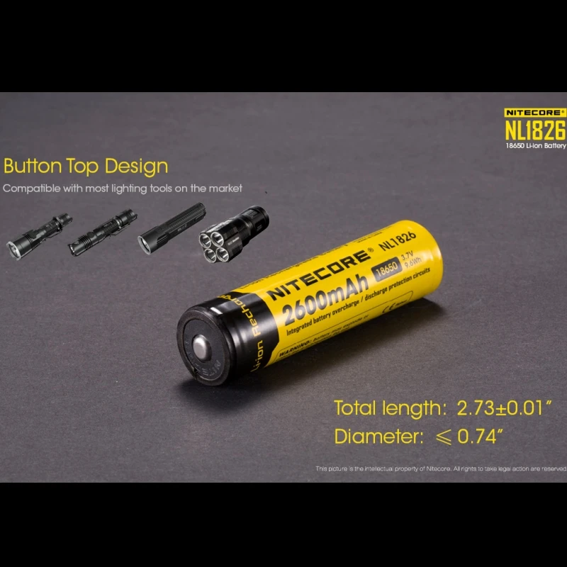 Nitecore NL1826 3.7V 2600mAh 18650  Rechargeable Li-ion battery