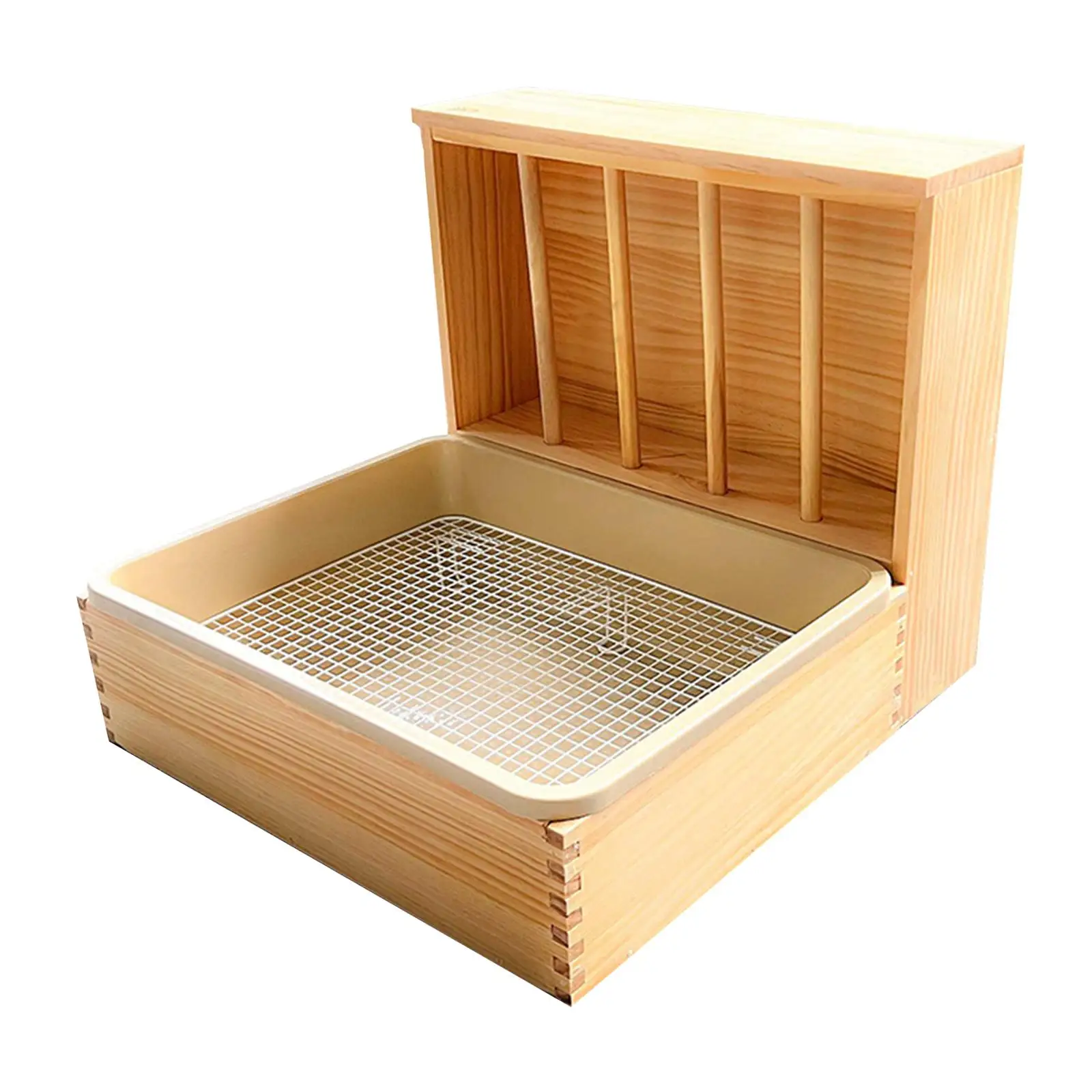 Bunny Litter Box Hay Feeder Wood Hay Feeder Rabbit Feeding Box Rabbit Grass Feeder for Hamster Bunnies Chinchilla Guinea Pig