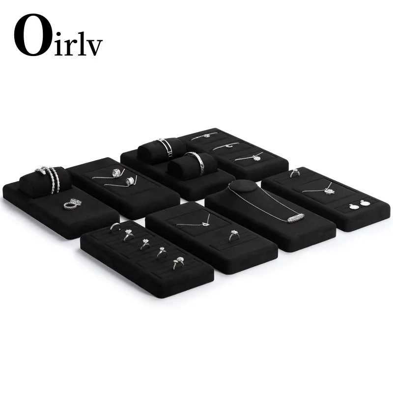 

Oirlv Black Velvet Jewelry Display Set for Earring Ring Necklace Bangle Shop Trays Counter Jewelry Display Props