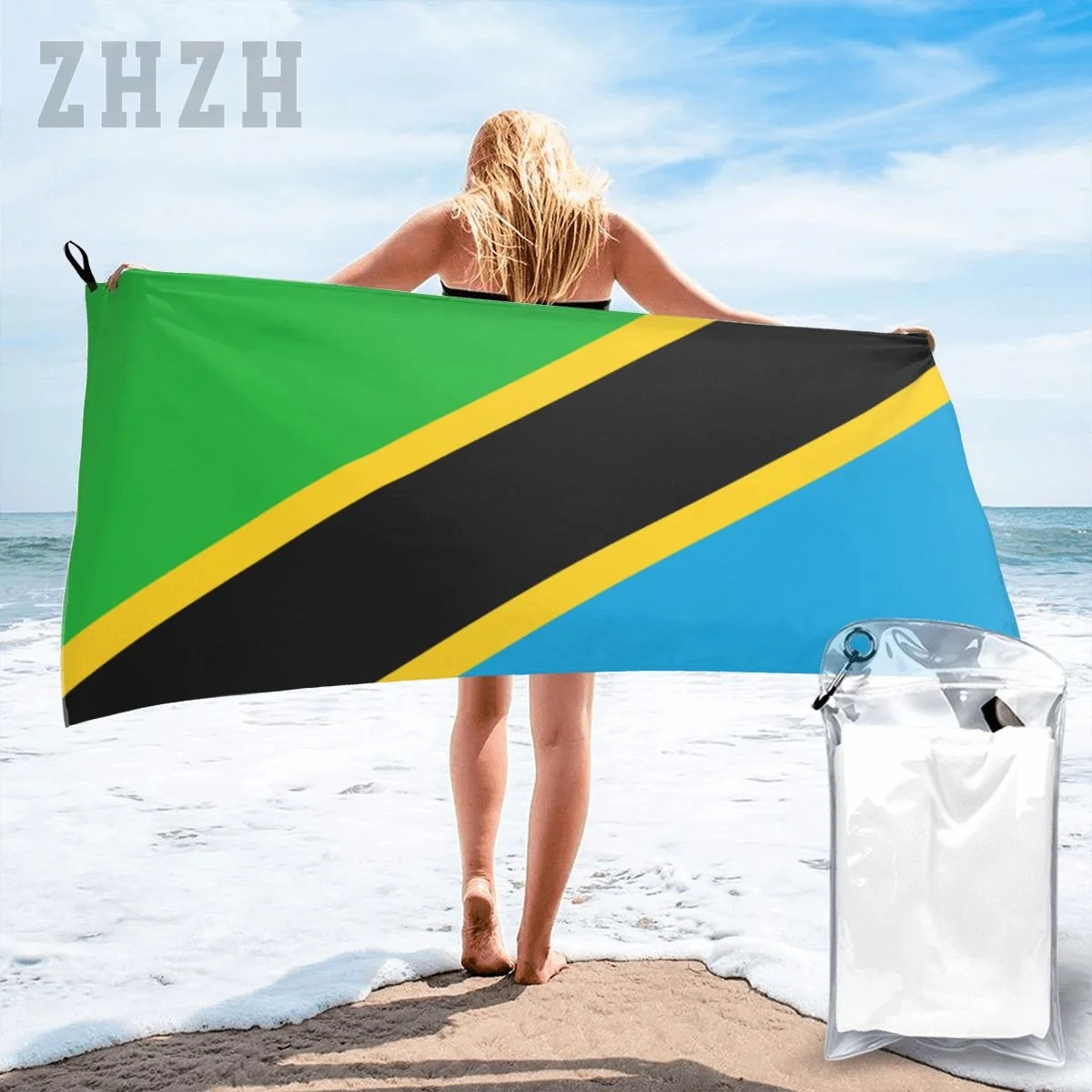 More Design Tanzania Flag Emblem Bath Towel Quick dry Microfiber Absorbing Soft Water Breathable Beach Swimming Bathroom