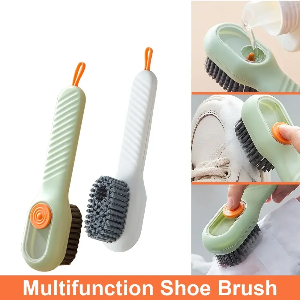 Multifunction Cleaning Shoe Brush Soft Automatic Liquid Shoe Brush Long Handle Clothes Soap Brush with Hook Clean Tool