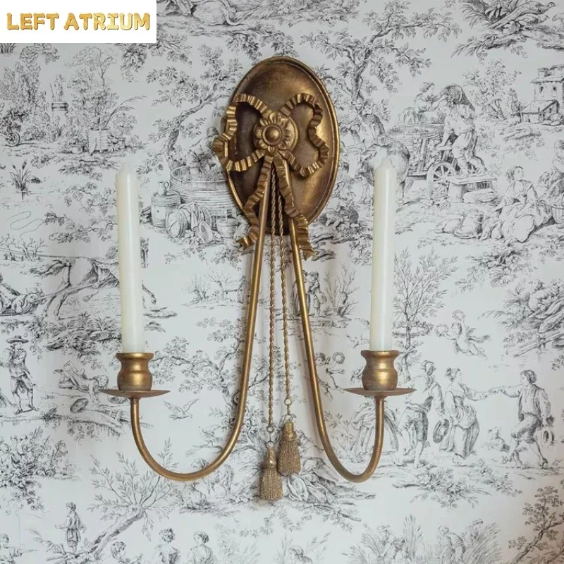 Wall-mounted Candlestick Holder Double Headed Metal Candle Holder Butterfly Knot Decorative Candlestick Candle Rack Shelf