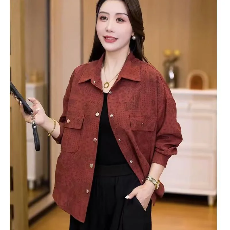 

Новая женская модная свободная универсальная повседневная рубашка с длинным рукавом и воротником-поло с принтом на пуговицах