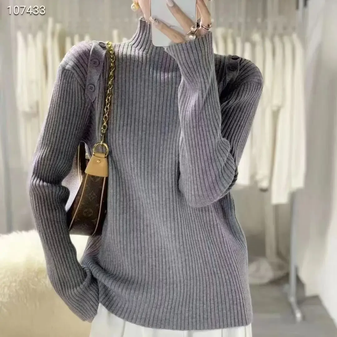 Half turtleneck soft waxy sweater for women, loose and lazy style, autumn and winter fashionable sweater