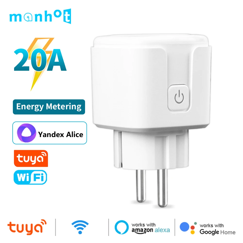 Tuya Smart Life EU Socket 20A Smart Wifi Plug with Power Monitor APP Remote Control Support Google Assistant Alexa Yandex Alice