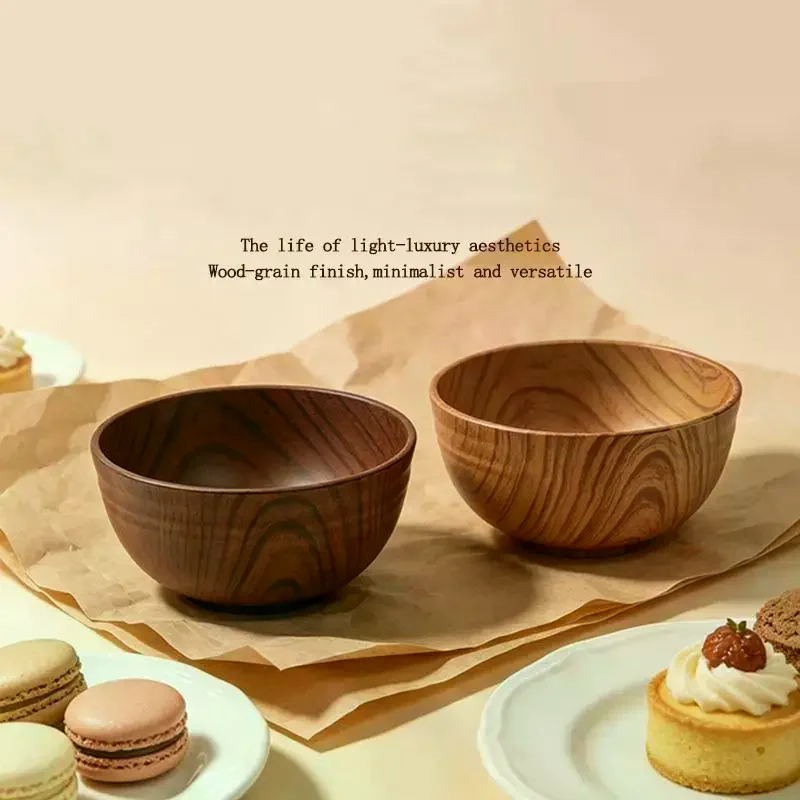 Wood Grain Bowl, High-Value Plastic Soup Bowl, Noodle Bowl, Thickened Heat Insulation Household Dining Table Salad Bowl