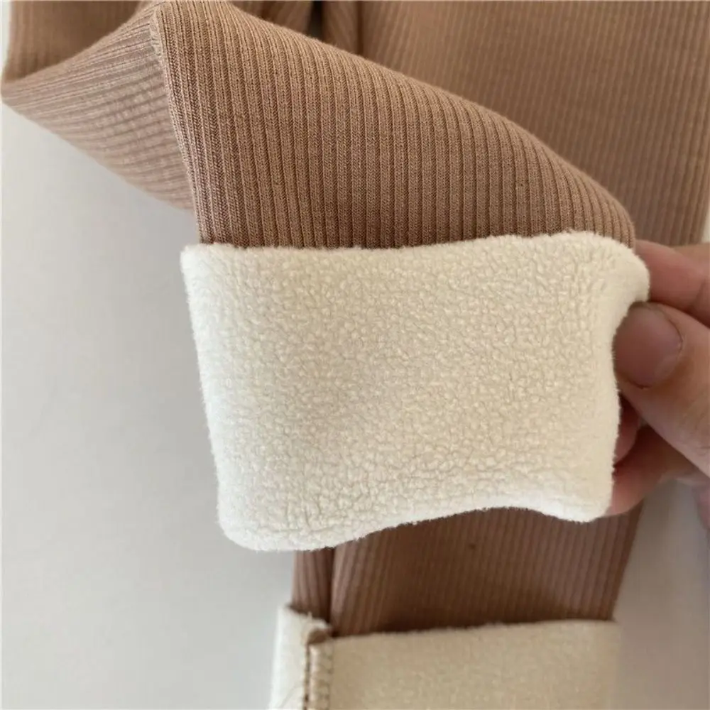 Fleece Lined Baby Legging Soft Fabric Elastic Waist Kids Long Pants Socks Warm Thickness Bear Patch Toddler Pantyhose