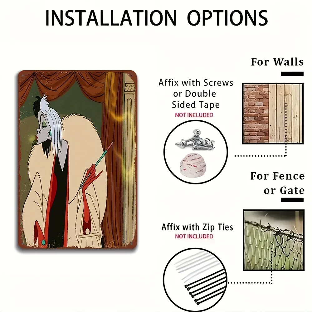 قطعة واحدة من لوحات الحائط الحديدية Cruella De Vil & 101 Dalmatians تحت عنوان - مقاس 8 × 12 بوصة، مرخص رسميًا، لافتة معدنية مزخرفة للمنزل والمكتب #4