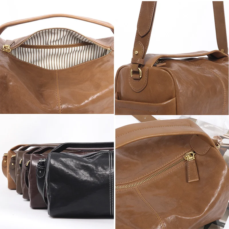 خمر بوسطن وسادة حقيبة الطبقة العليا جلد البقر الخضار المدبوغة الجلود المتشرد حقيبة يد المرأة الفاخرة واحدة الكتف حقيبة كروسبودي