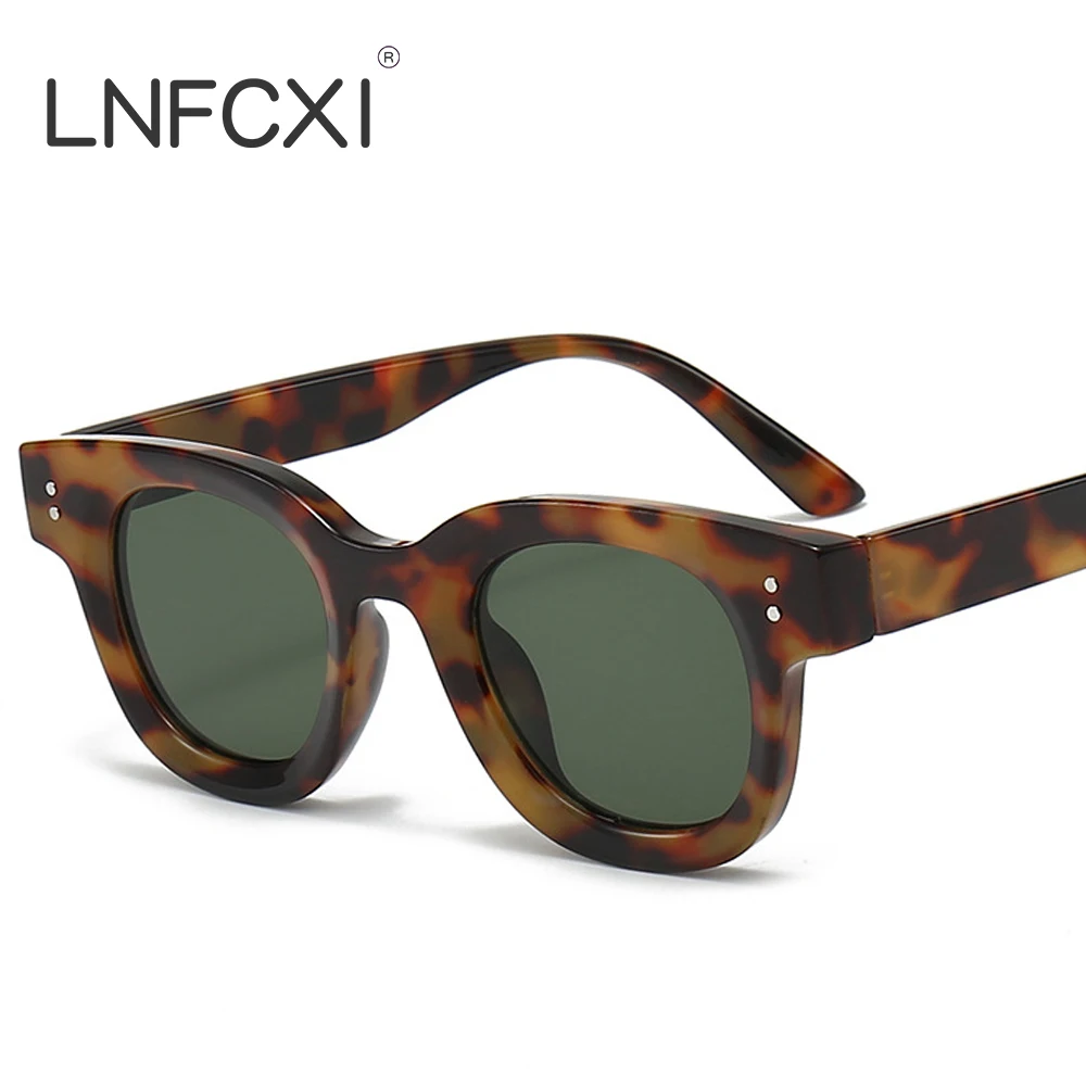 LNFCXI Retro okrągłe damskie okulary przeciwsłoneczne moda nity dekoracje mężczyźni Punk odcienie UV400 Leopard okulary przeciwsłoneczne