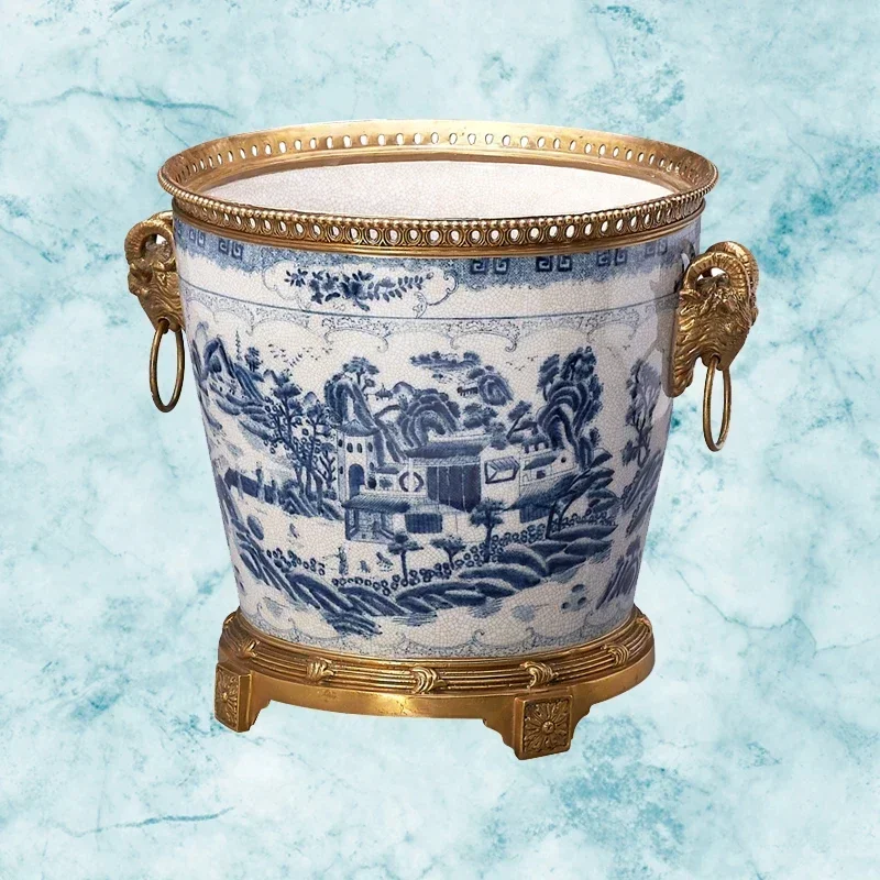 Newest Creative Antique Design Brass European Style Porcelain Flower Vase for Living Room Club Office