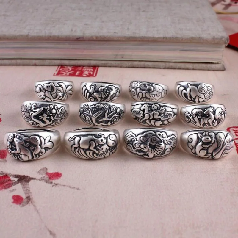 925 Thai Silver New in Pastoral Style Zodiac Rings for Women and Men Retro Ancient Rhyme Exquisite Plum Blossom Jewelry Gift