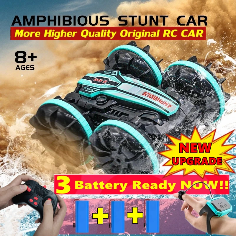 수륙 양용 RC 자동차 리모컨 스턴트 자동차 차량, 양면 플립 운전, 4WD 드리프트 보트, 남아용 야외 장난감, 어린이 선물