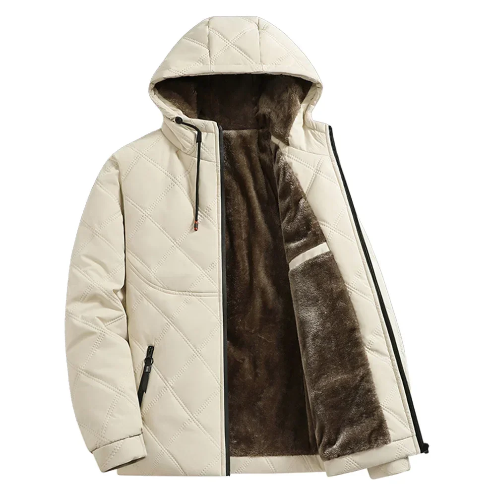 เสื้อพาร์กาบุขนกันลมสำหรับผู้ชาย ลายเพชร บุขนแกะ เสื้อแจ็คเก็ตหนาสำหรับผู้ชาย เสื้อโค้ทลำลองแบบธุรกิจ เสื้อแจ็คเก็ตพัฟเฟอร์บุใยสังเคราะห์