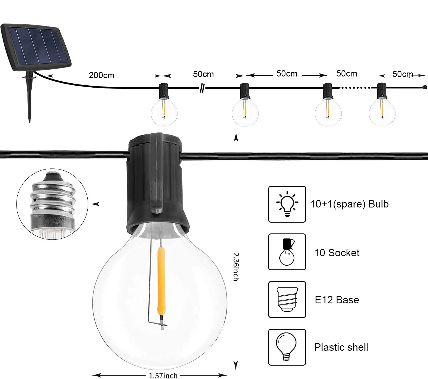 Kültéri napelemes húros ligh G40 Sétaudvar Bura 8 ligh manöken 7M 10bulbs 10M 20 Hagyma Girland számára Világítóakna Estély kerti Tündéri szép esküvői