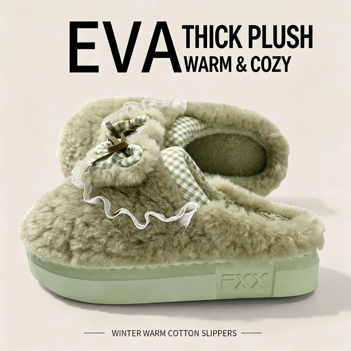 Cute Winter High Ankle Bowknot Plush Slippers Women 4cm Thick Sole Warm House Shoes Anti-Slip Soft Indoor Fuzzy Cotton Footwear