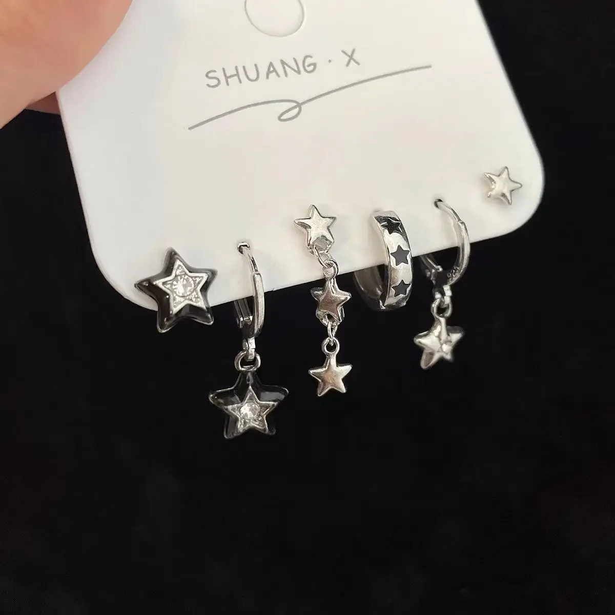 6PCS Set Silver Color Blue Star Dangle Earrings Vintage Metal Geometric Drop Earring for Women Fashion Trendy Y2K Goth Jewelry