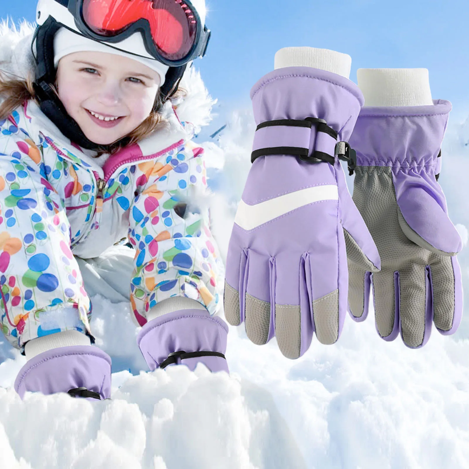 

Winter Ski Gloves for Children Windproof Thickened Five-Finger Gloves Cartoon Printed Boys Girls Snow Warm Accessories 4-12Years