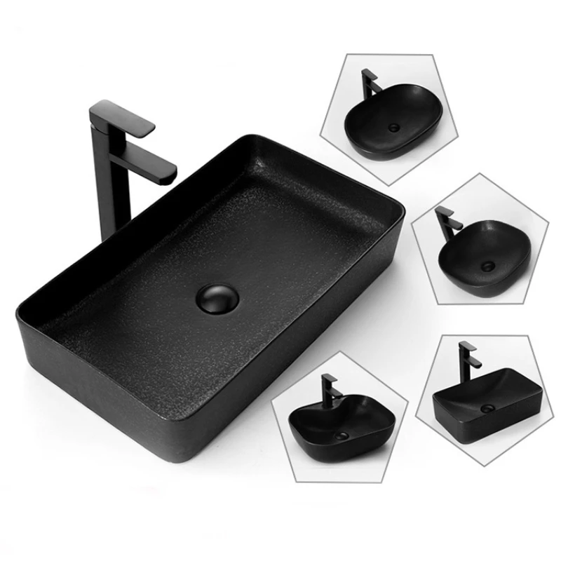 European countertop basin black ceramic washbasin round square toilet household washbasin Nordic wash basin single basin