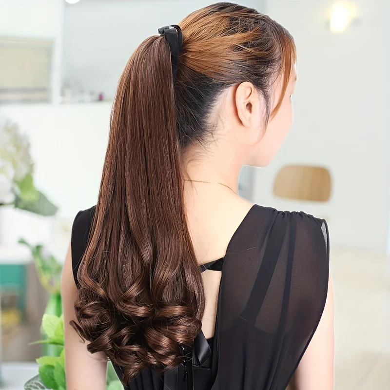 Synthetic Long Straight Wrap Around Clip In Ponytail Hair Extension Heat Resistant PonyTail Fake Hair Curly Hairpiece