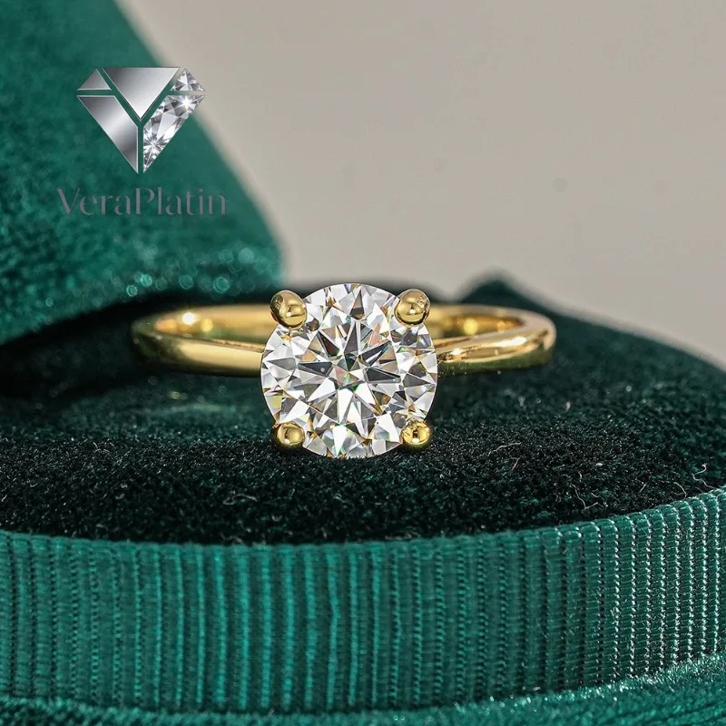 

VeraPlatin Engagement 18K Gold Women Wedding Band Four Claw Inlay 2/3CT Moissanite Diamond Girl Valentine's Day Fine Jewelry Bir
