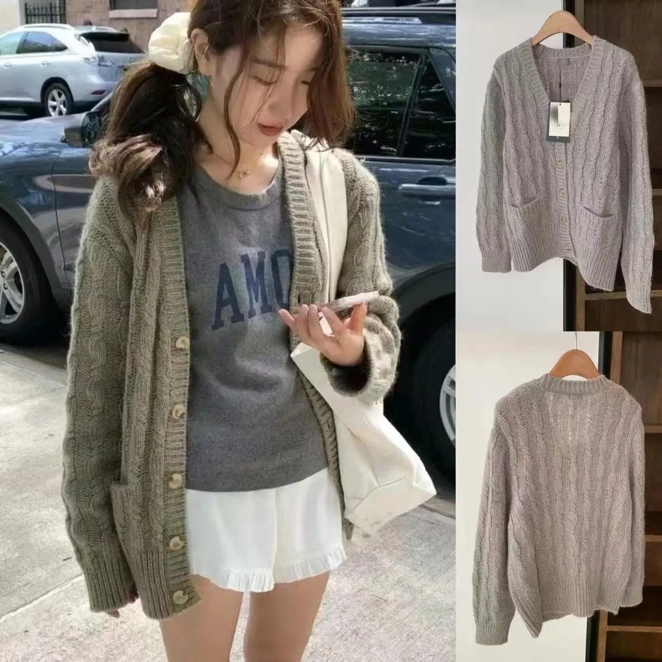 

Свободный вязаный свитер в стиле ретро с льняным узором TheBar *net, осень 2022, женский открытый кардиган V-Ne Long Sve