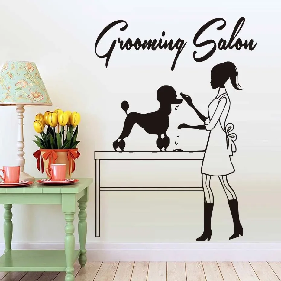 Grooming Salon Wall Sticker For Pet Shop Dog Hairdressing Window Vinyl  Decal Removable Beautician Decoration Accessories Z196