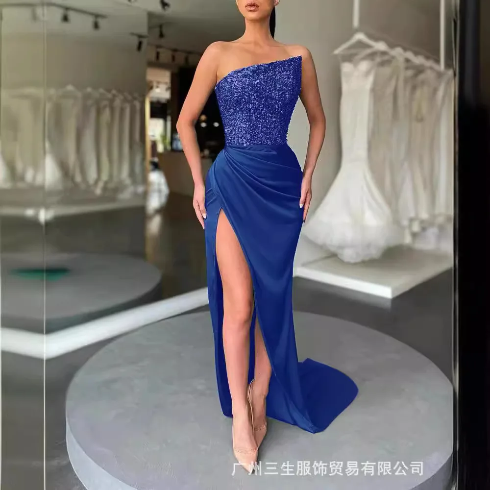 Sequin Dress for Women Sleeveless Mid-length Evening Dress Elegant Chest Wrapping Summer Dress Casual Sexy Party Dresses Vestido