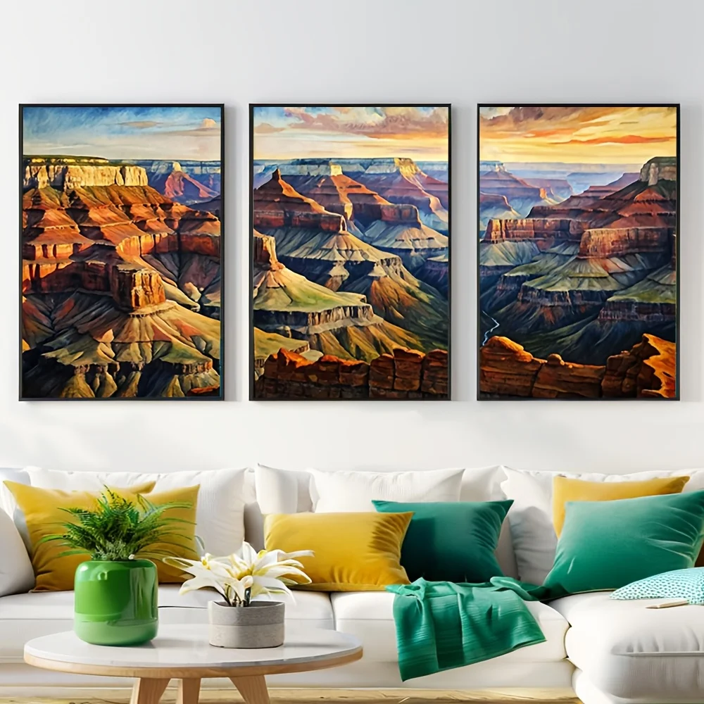 3-Panel Leonardo da Vinci Style Grand Canyon Triptych - Rolled in Tubes or Stretched Mounted Canvas Poster, Da Vinci Style La