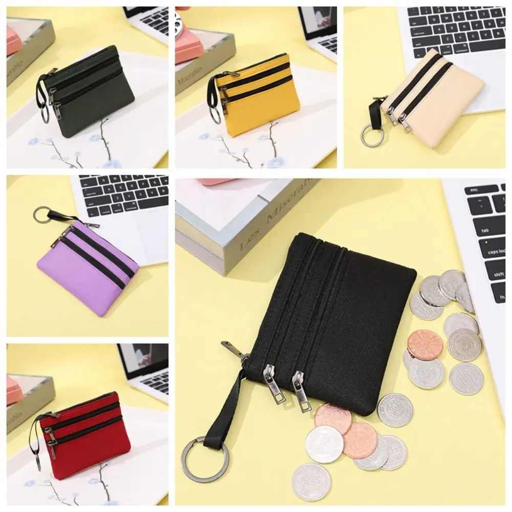 

Korean Style Ox Cloth Coin Purse Simple Double Zipper Canvas Small Item Bag Solid Color Card Bag Card Storage Bag Outdoor