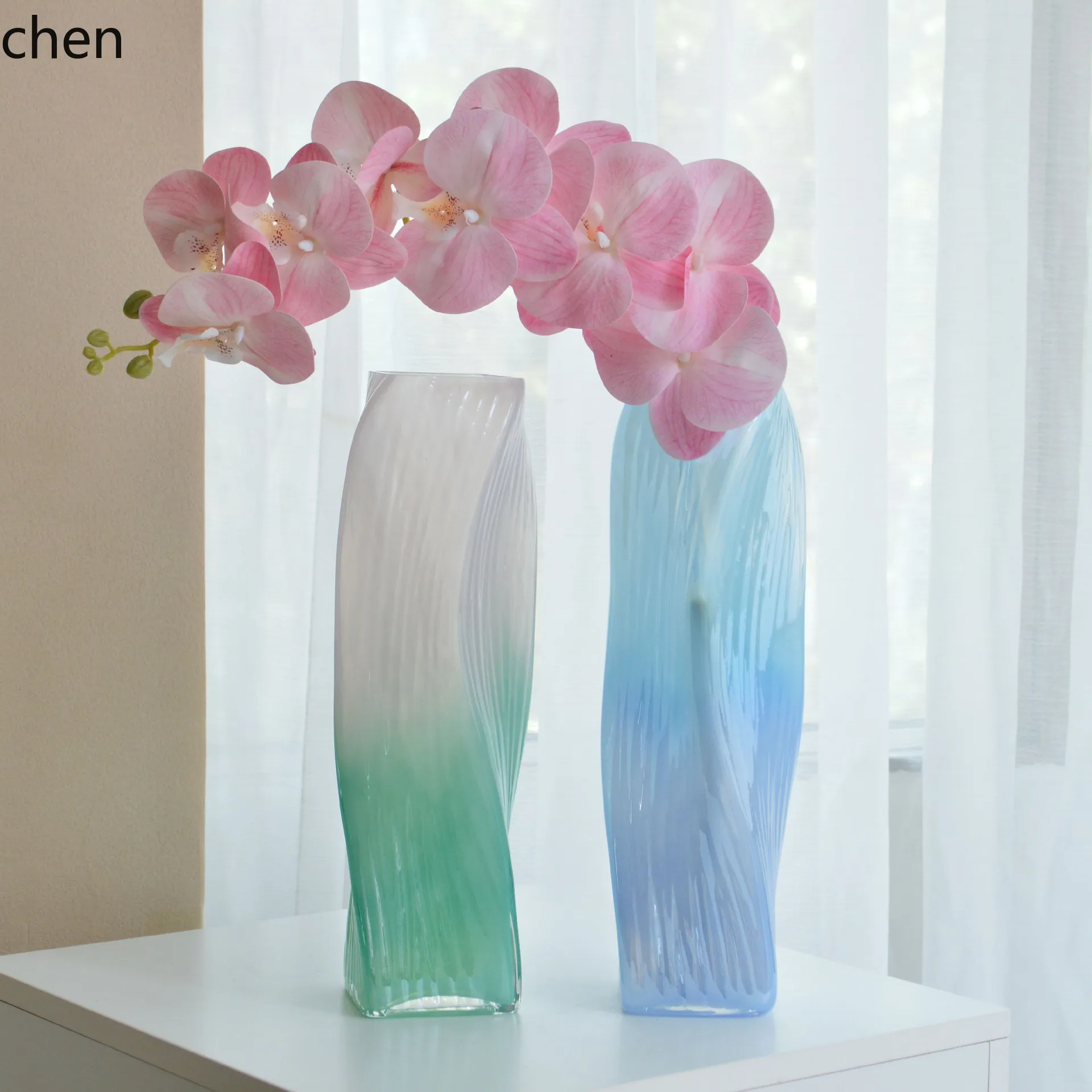 YFY  french pearlescent gradient glass vase - instagrammable fresh flower & hydroponic living room decor