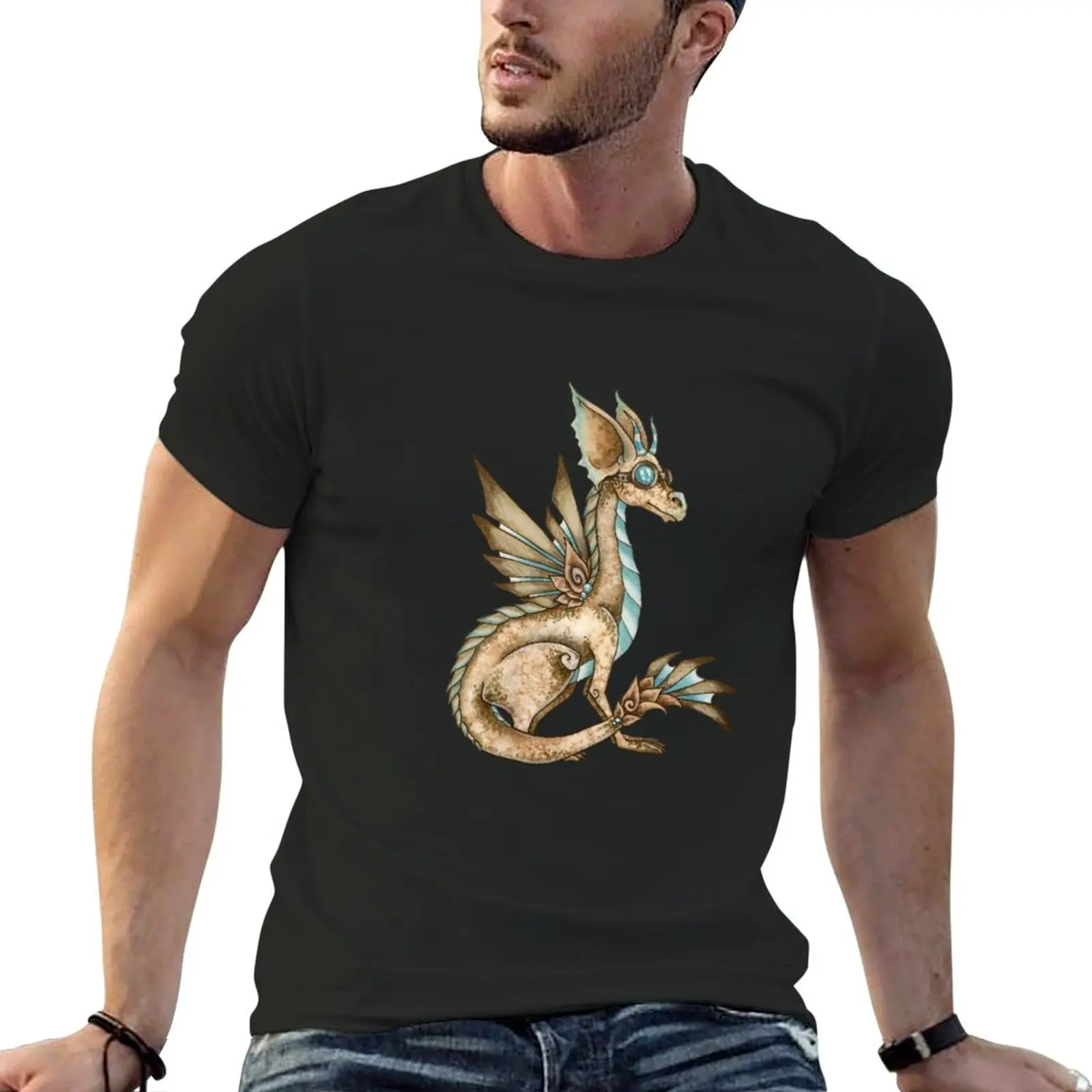 New Steampunk Dragon T-Shirt man clothes black t shirts kawaii clothes plus size tops t shirts for men graphic