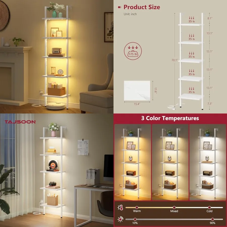 

Ladder Bookshelf, Wall Mounted Book Shelf, Wooden Wall Mounted Ladder Bookshelf with Metal Frame, Industrial Ladder Shelf for O