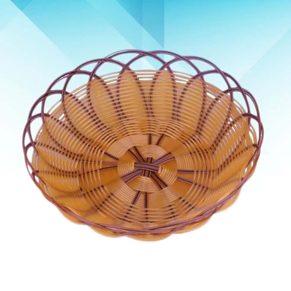 

1Pcs Food Basket Simulated Rattan Storage Basket Medium Khaki for Bread Snacks Desktop Organizer Home Use Dining Room Bathroom