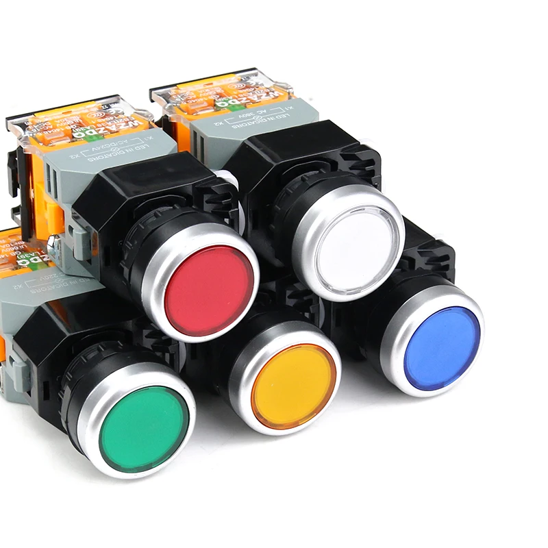 22mm LA38-11D/11DS Quality Sliver Contact Push Button Switch with Light on/Off Momentary/Latching220V LED Indicators