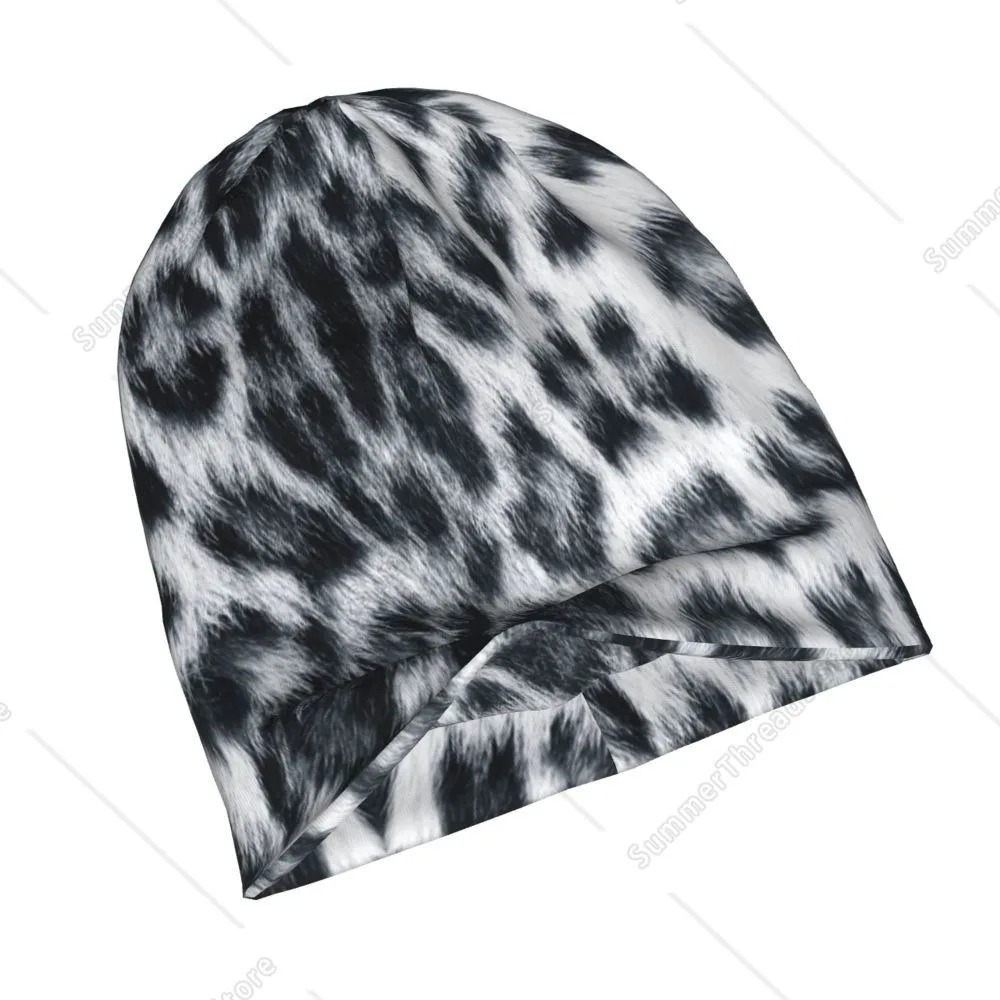 سنو ليوبارد الحقيقي للحياة طباعة Skullies قبعات حريمي الخريف الشتاء للجنسين في الهواء الطلق قبعات دافئة رئيس التفاف بونيه محبوك قبعة #6