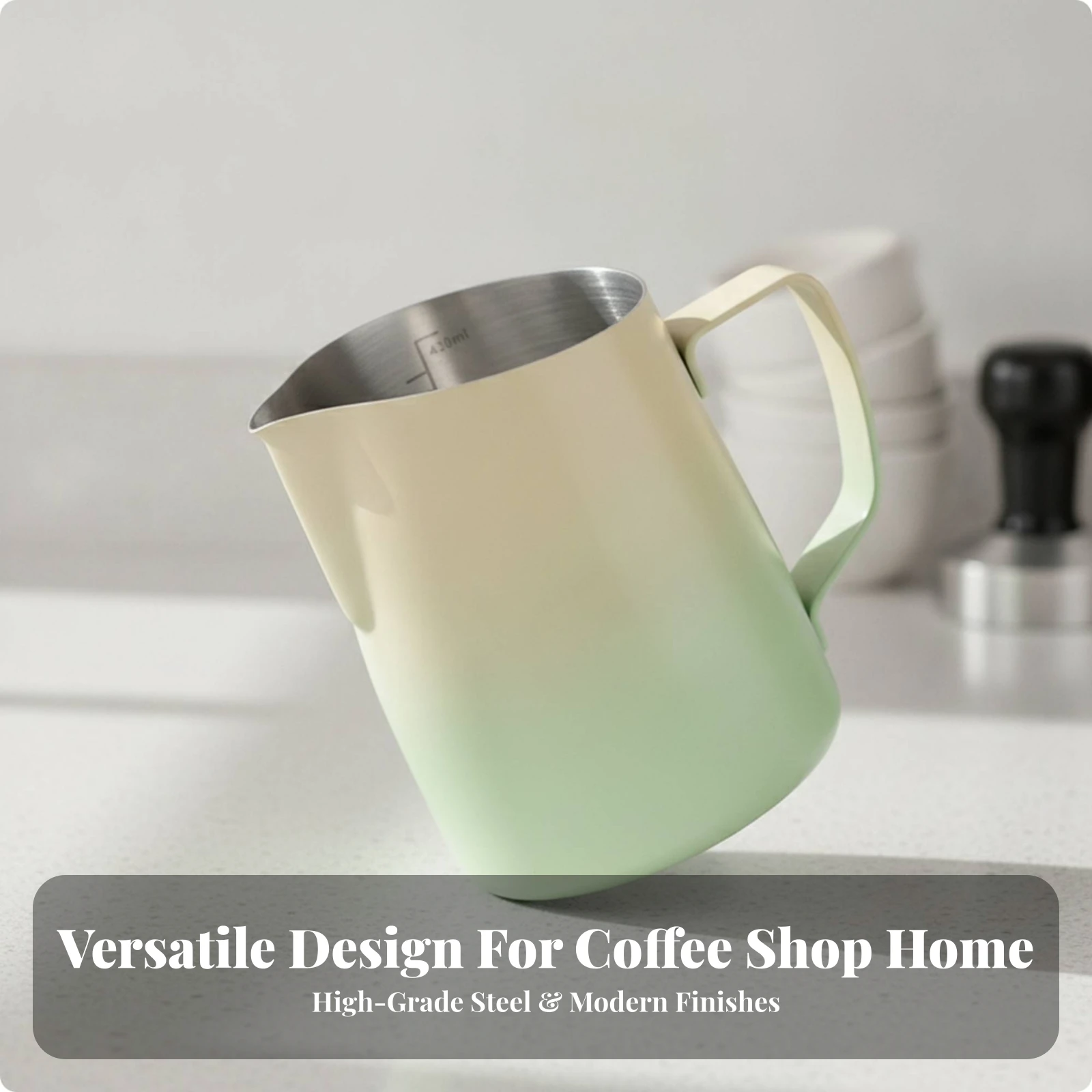 Stainless Steel Latte Pitcher Easy-Grip Milk Pitcher with Slanted Spout Espresso Steaming Cup Compact Pouring Jug Mirror Finish