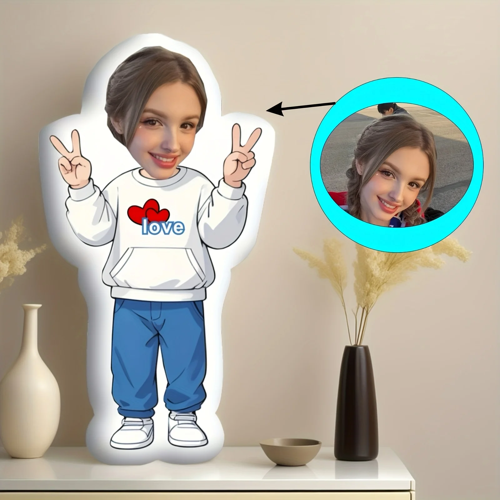 Personalisiertes Porträt-Kissen, Niedliches Mädchen-Bild-Design, Sofa-Dekokissen, Kreatives Jubiläumsgeschenk