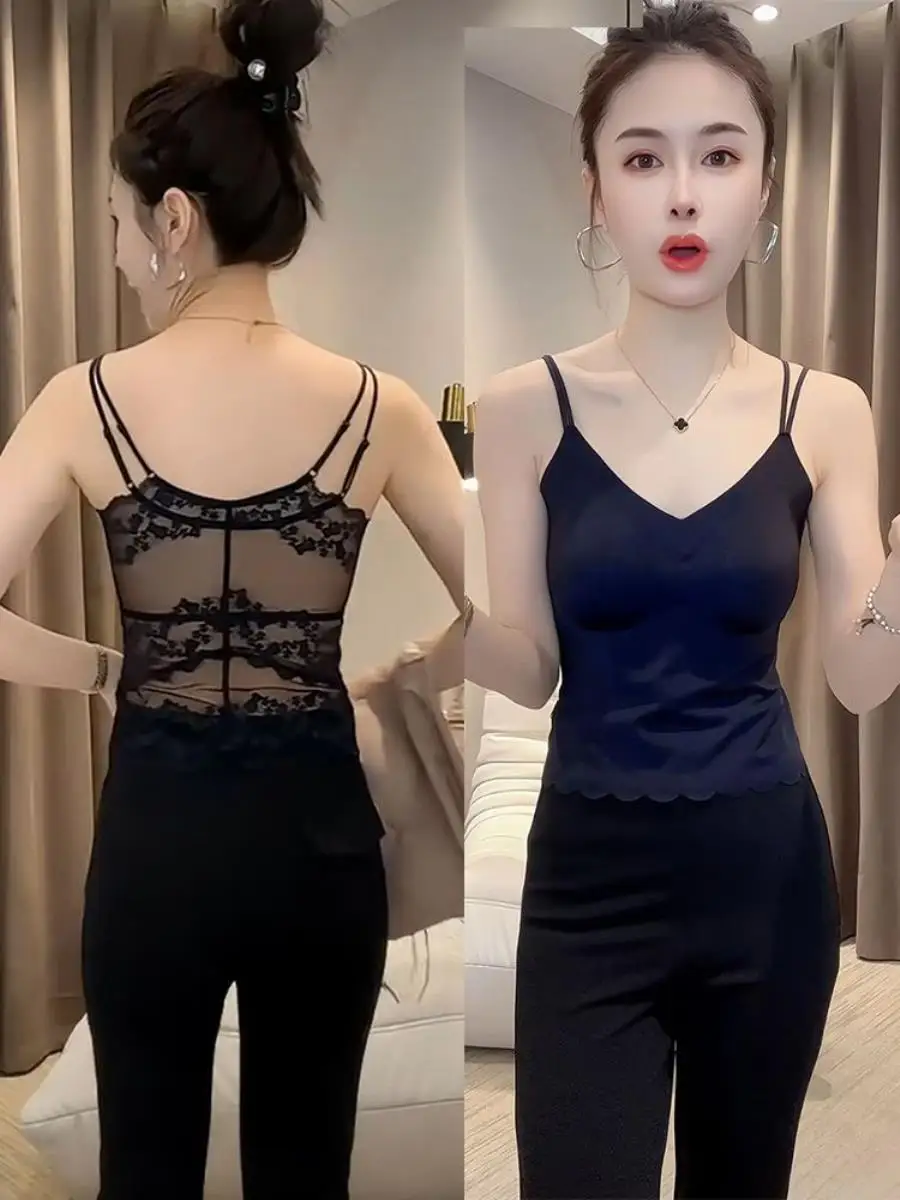 新しい夏のレースアイスシルク女性用下着ストラップ胸パッド付きベースレイヤーアウターウェアショールポケットハンカチ