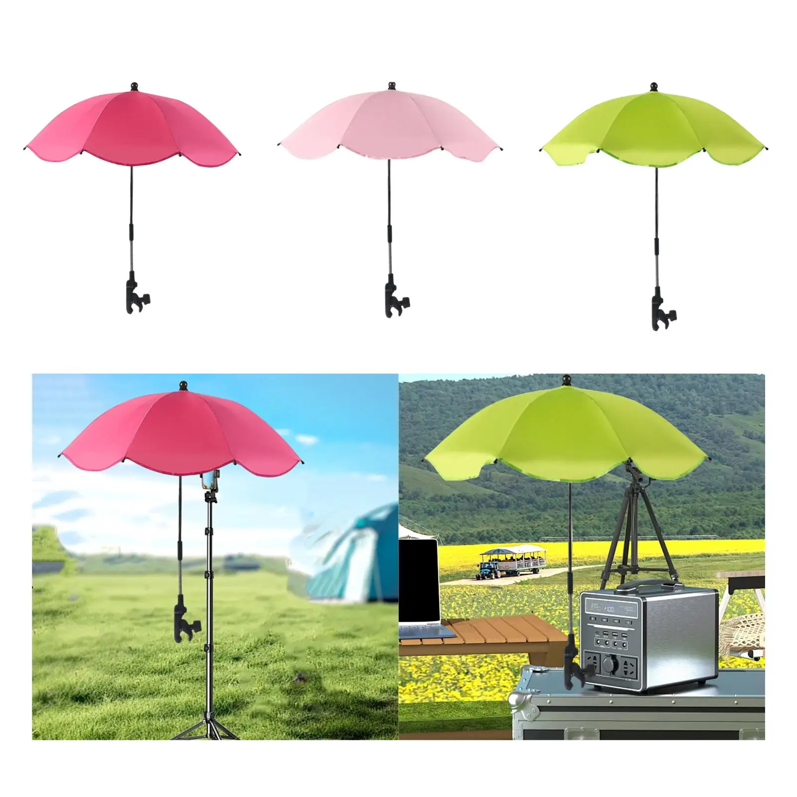 

Clip on Umbrella for Stroller Multifunctional Portable Easy Installation Plant Shade for Traveling Lawn Garden Outdoor Walking