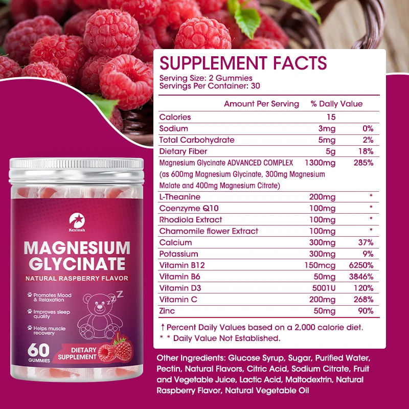 Kexinsh Magnesium Glycinate Gummies Improve Sleep Relax Nerves Support Memory Muscle Spasms Magnesium Glycinate Gummy