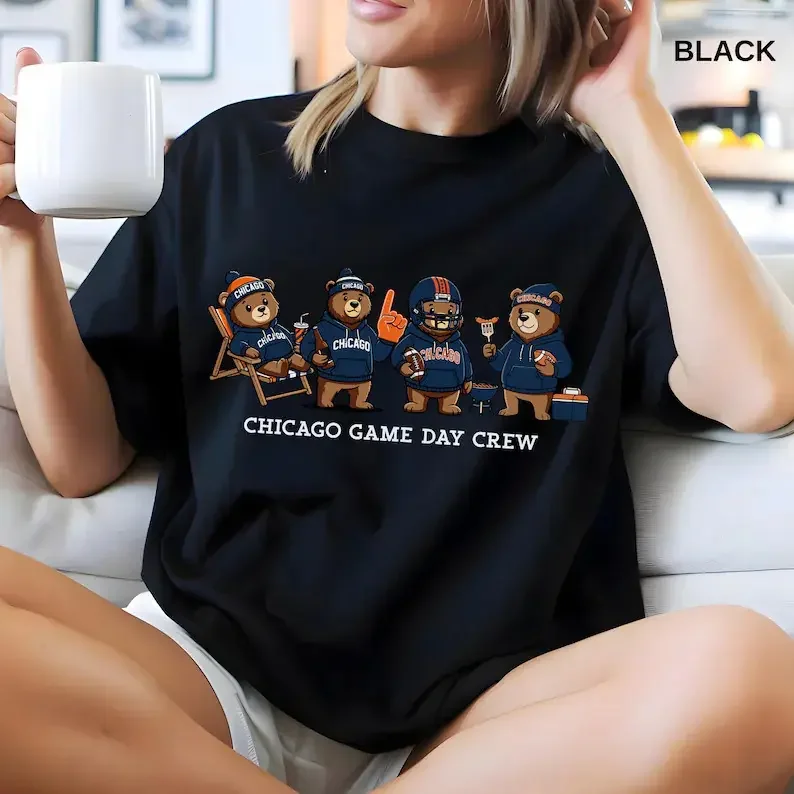 Unsiex Cute Chicago Football T-Shirt, Trendy Game Day 4 Bear T-Shirt, Football Fan Sports Gift, Unisex Tee For Men, Women